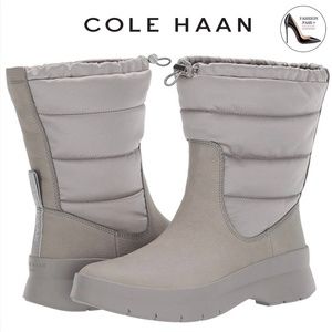Cole Haan Pinch Utility Puffer Gray Leather Waterproof Winter Fashion Snow Boots